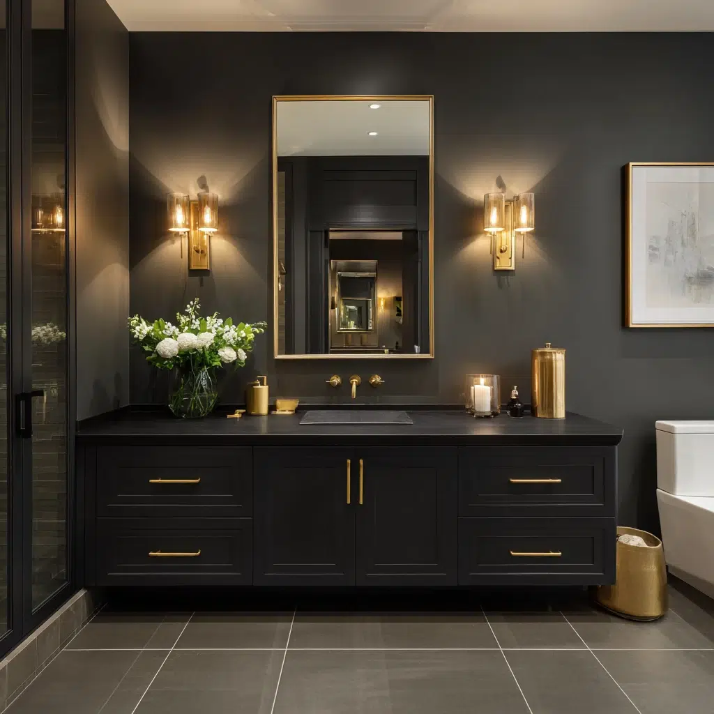 Modern Dark Bathroom Ideas: A Touch of Gold for Glamour
