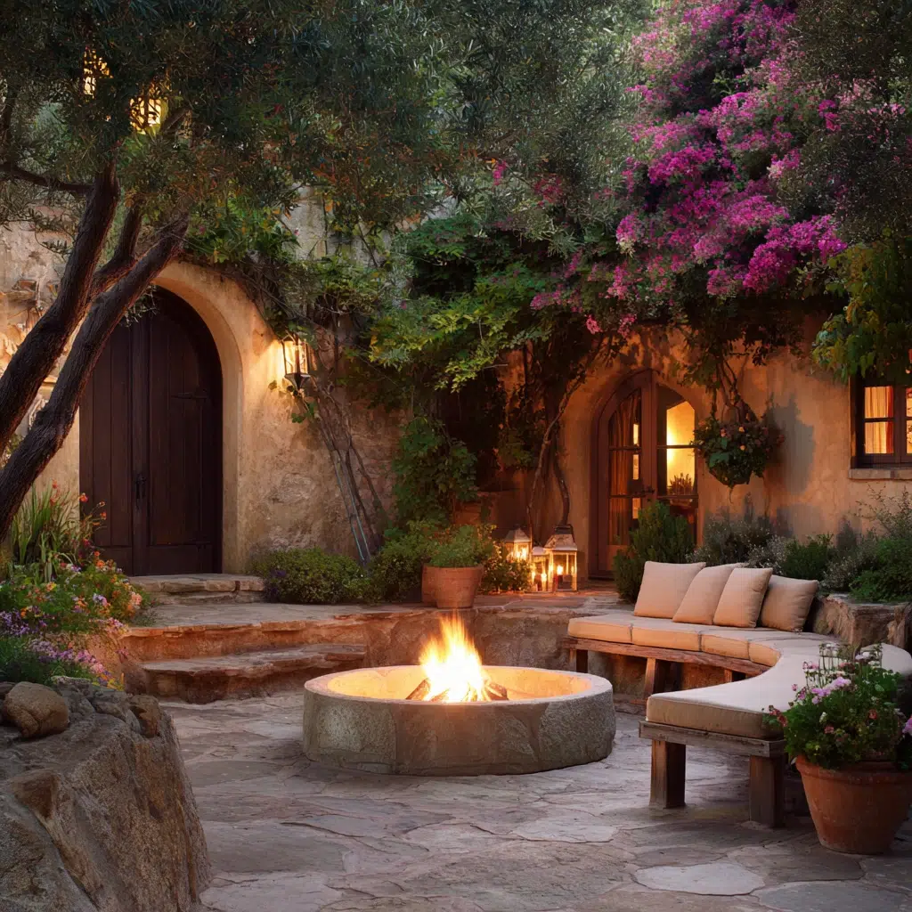 Stunning Mediterranean Garden Ideas: Outdoor Fire Pit for Cool Evenings
