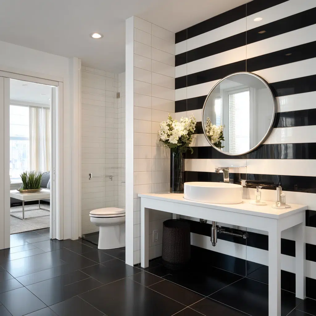 Black and White Bathroom Tile Ideas: Bold Stripes and Lines