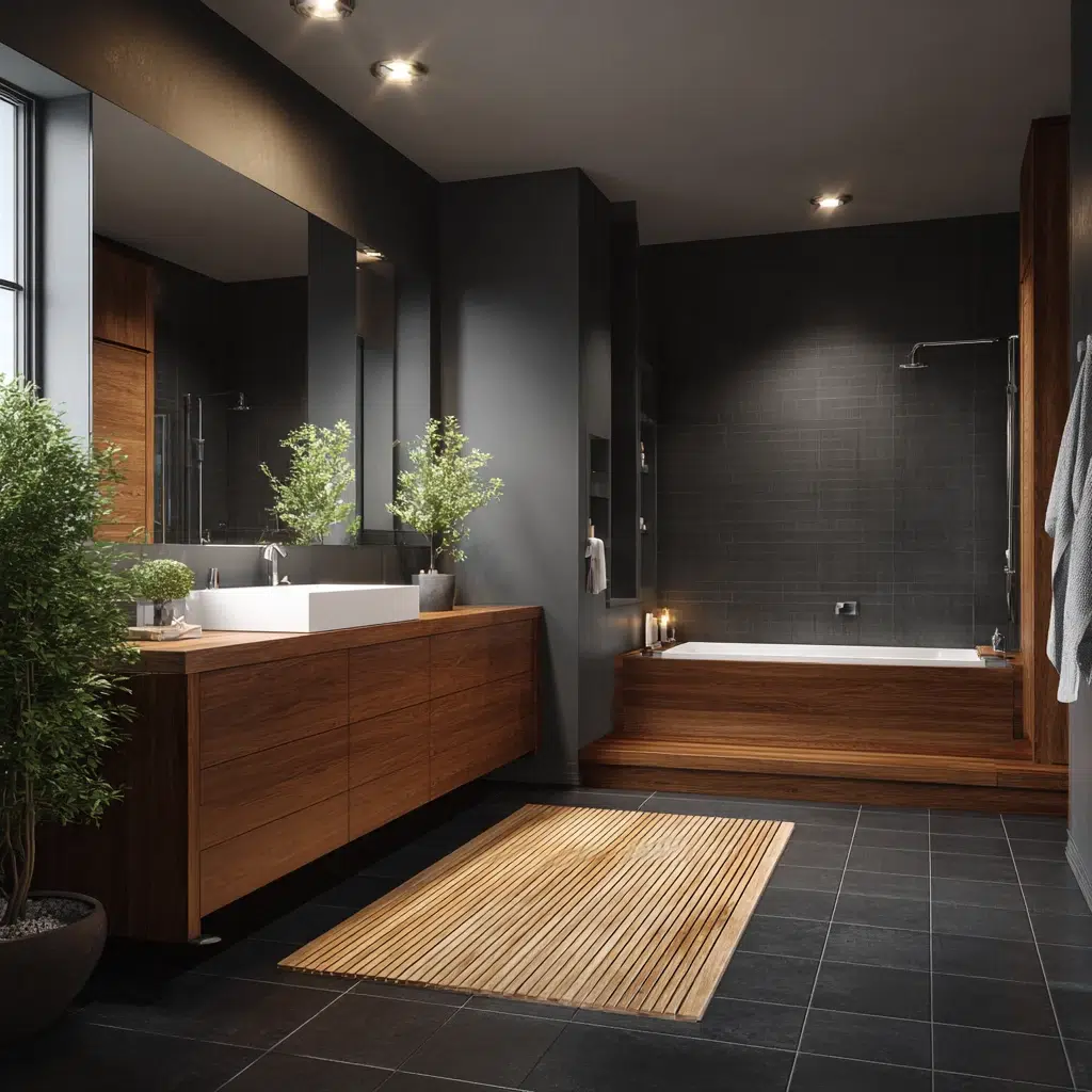 Modern Dark Bathroom Ideas: Incorporating Natural Elements for Warmth