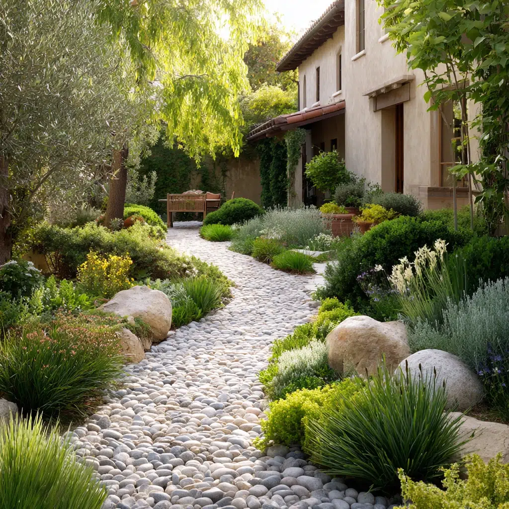 Stunning Mediterranean Garden Ideas: Pebbles and Pathways