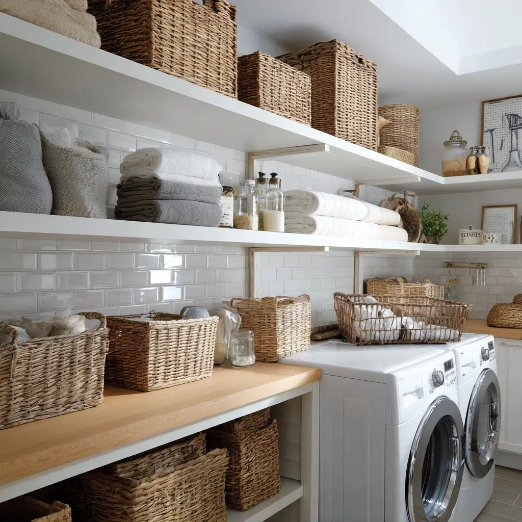 Stunning Italian Laundry Room Ideas: Embrace Open Shelving with Wicker Baskets