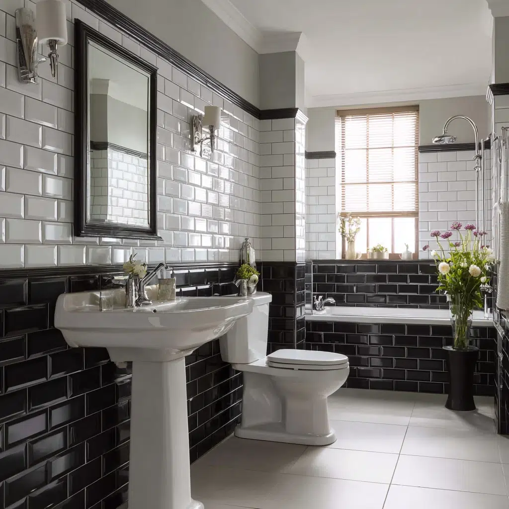 Black and White Bathroom Tile Ideas: Half-and-Half Harmony