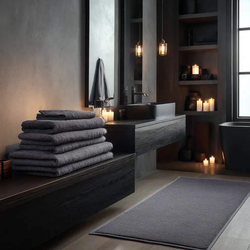 Modern Dark Bathroom Ideas: Luxurious Textiles for Added Comfort