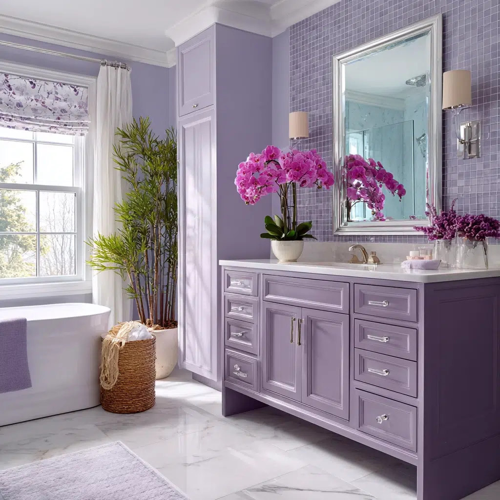 Stylish Purple Bathroom Ideas: Purple Plants and Florals
