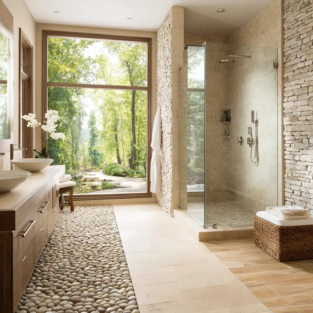 Amazing Walk-in Shower Ideas: Stone Accents: Earthy Elegance