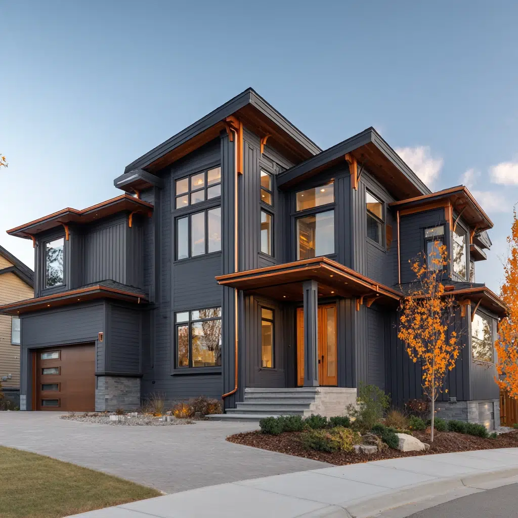 Gorgeous Grey House Exterior Color Schemes: Deep Grey with Copper Accents