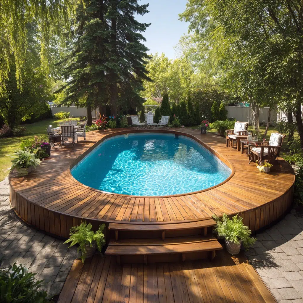 Above-Ground Pool Deck Ideas: Round Deck: Complementing Your Pool's Shape