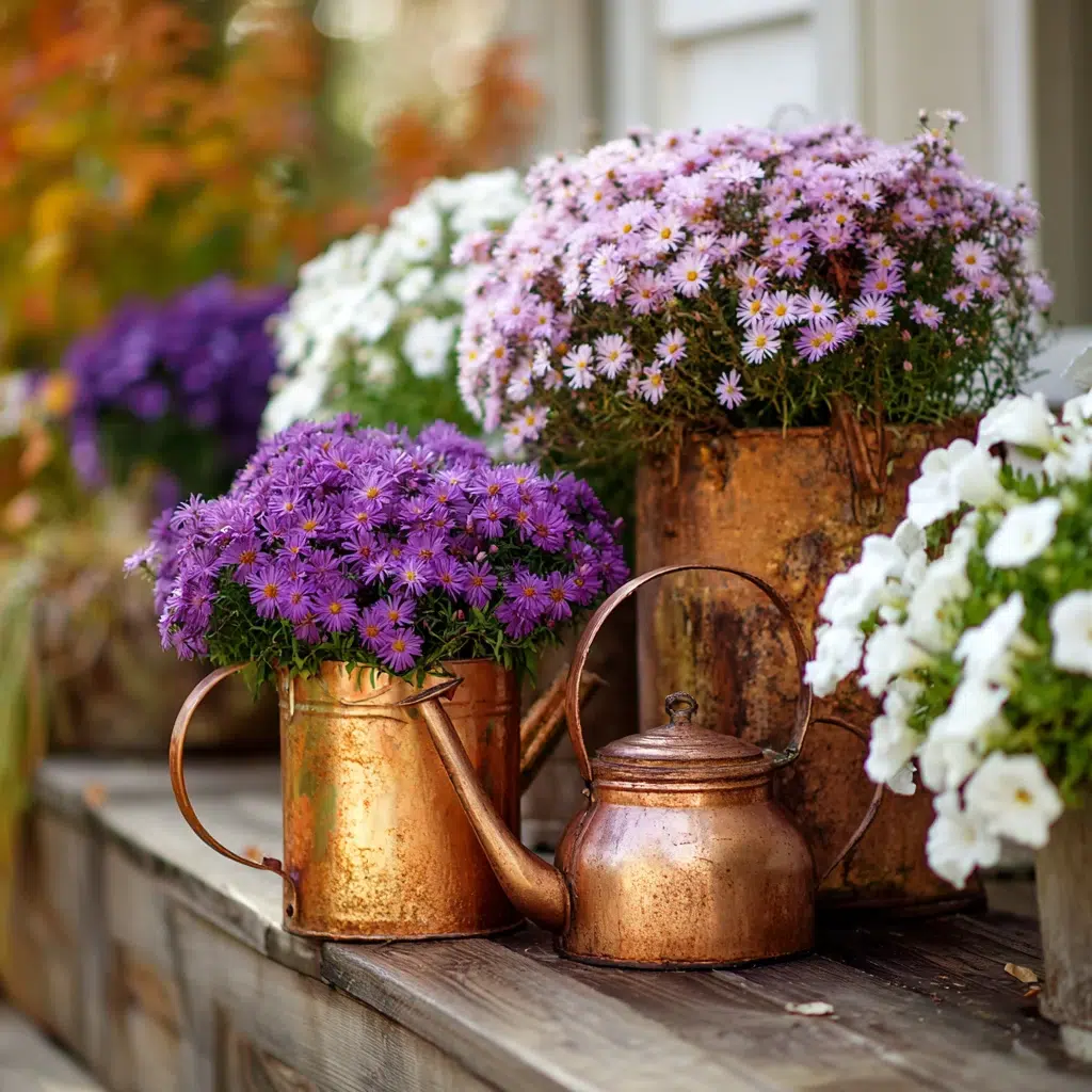 Cozy, Cute & Rustic Fall Planters for the Front Porch: Antique Kettles and Watering Cans
