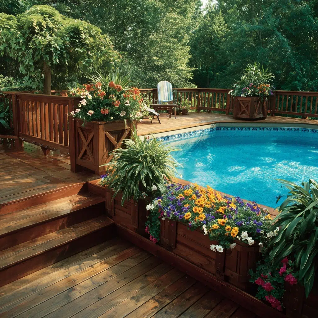 Above-Ground Pool Deck Ideas: Deck with Planter Boxes: Greenery Galore