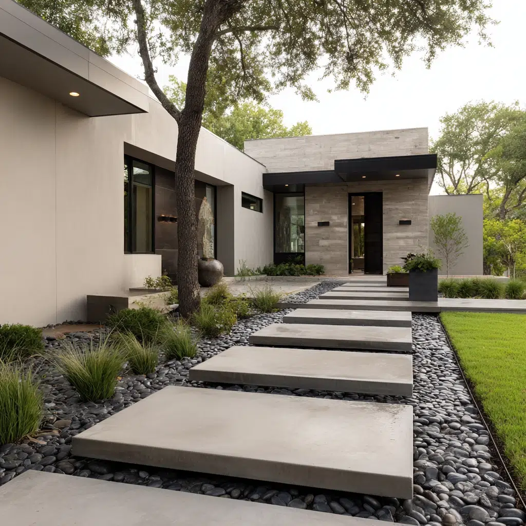Inspiring Front Walkway Ideas: The Minimalist Concrete Slab Walkway