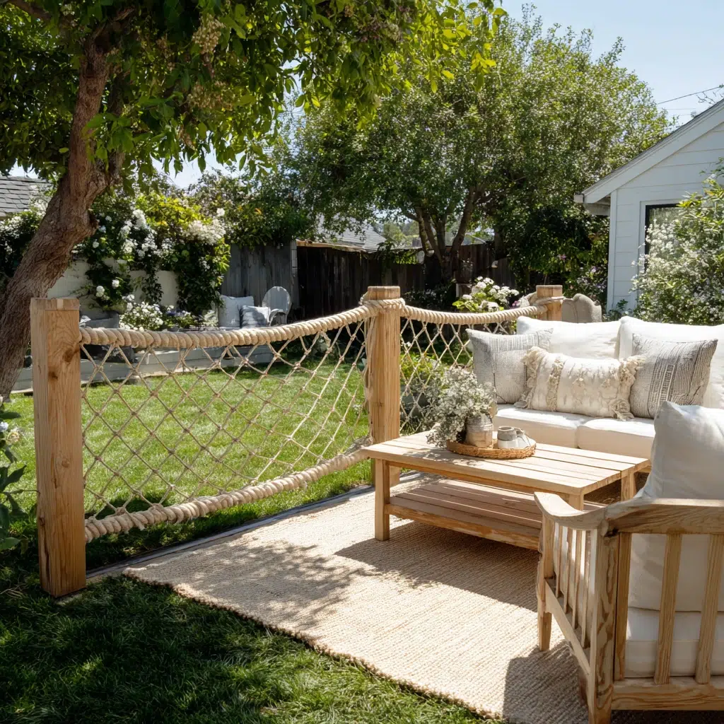 Inexpensive Privacy Fence Ideas for A Safe Backyard: Rope and Post Dividers: Nautical Charm
