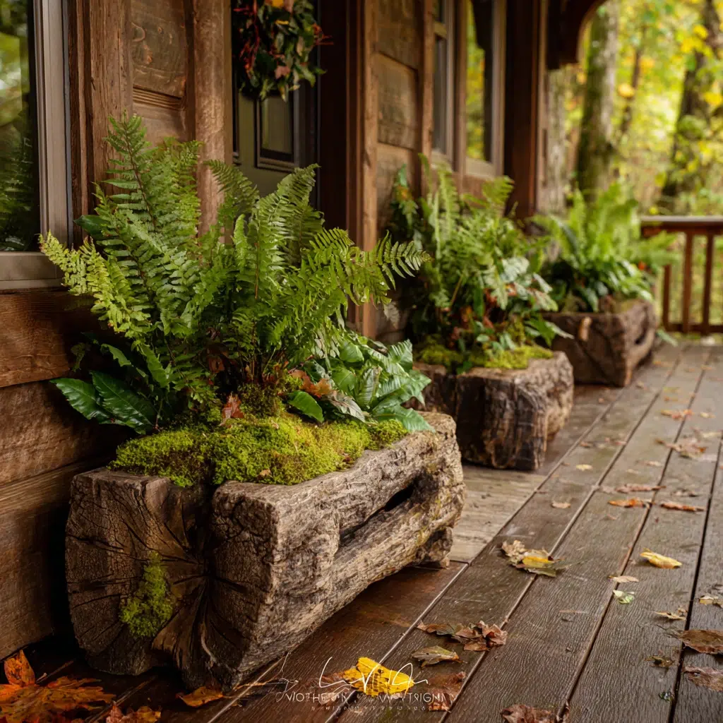 Cozy, Cute & Rustic Fall Planters for the Front Porch: Log Planters for Woodland Whimsy