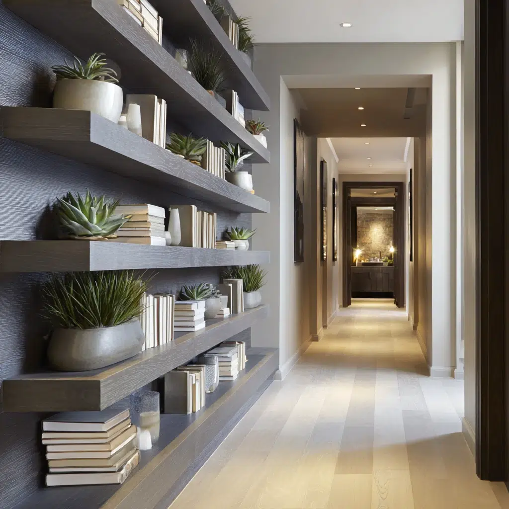 Inspiring Dark Hallway Ideas: Embrace Open Shelving (Carefully)