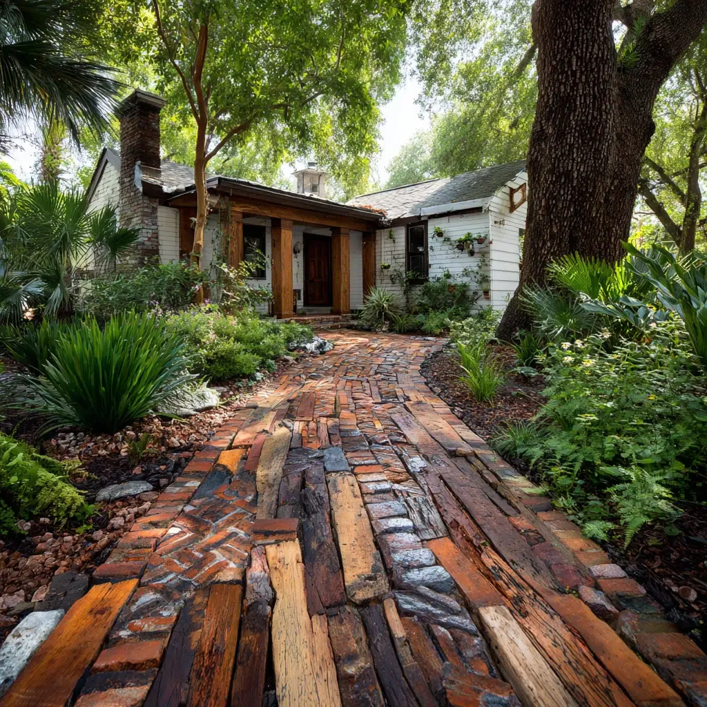 Inspiring Front Walkway Ideas: The Upcycled Material Walkway