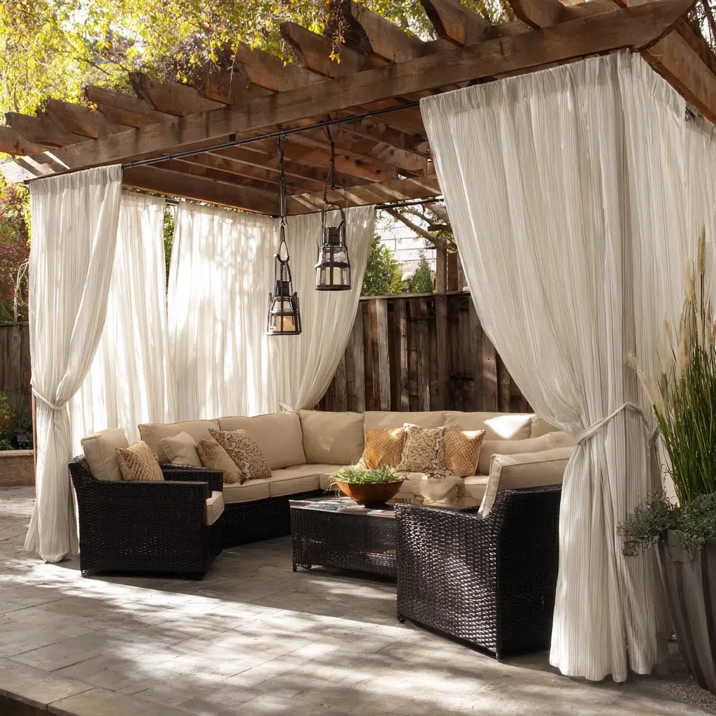 Inexpensive Privacy Fence Ideas for A Safe Backyard: Outdoor Curtains: Instant Elegance