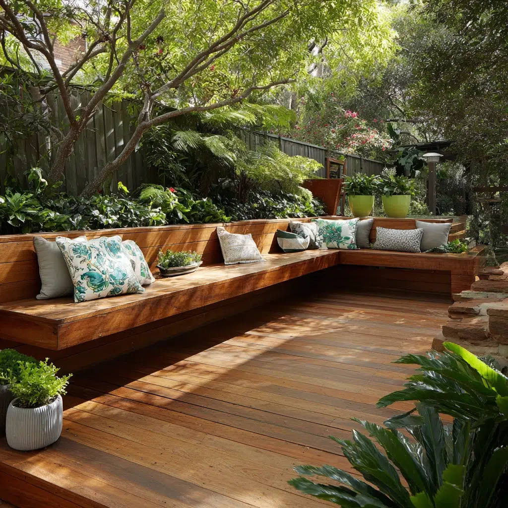 Ground Level Deck Ideas To Transform Your Backyard: The Deck with a Built-in Bench
