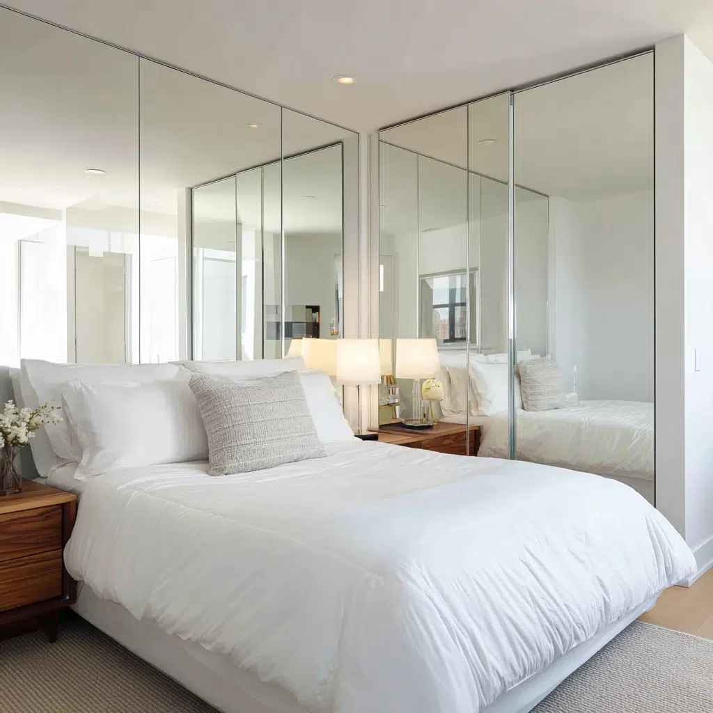Mirror Wall Decor Ideas: Mirrored Closet Doors for Space Saving