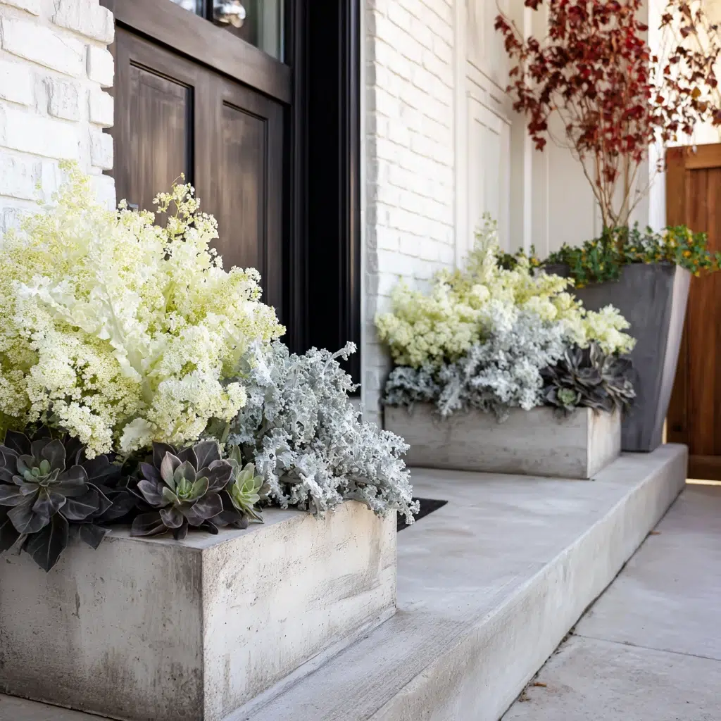 Cozy, Cute & Rustic Fall Planters for the Front Porch: Concrete Planters for Modern Rustic
