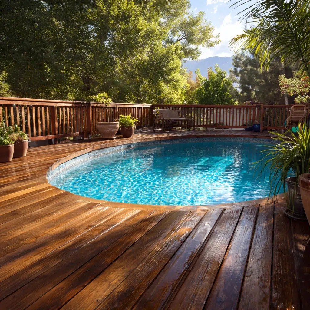 Above-Ground Pool Deck Ideas: Stained Deck: Enhancing Natural Beauty