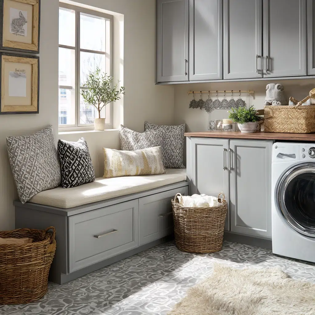 Smart Tiny Laundry Room Ideas: Smart Storage Benches: Sit and Store