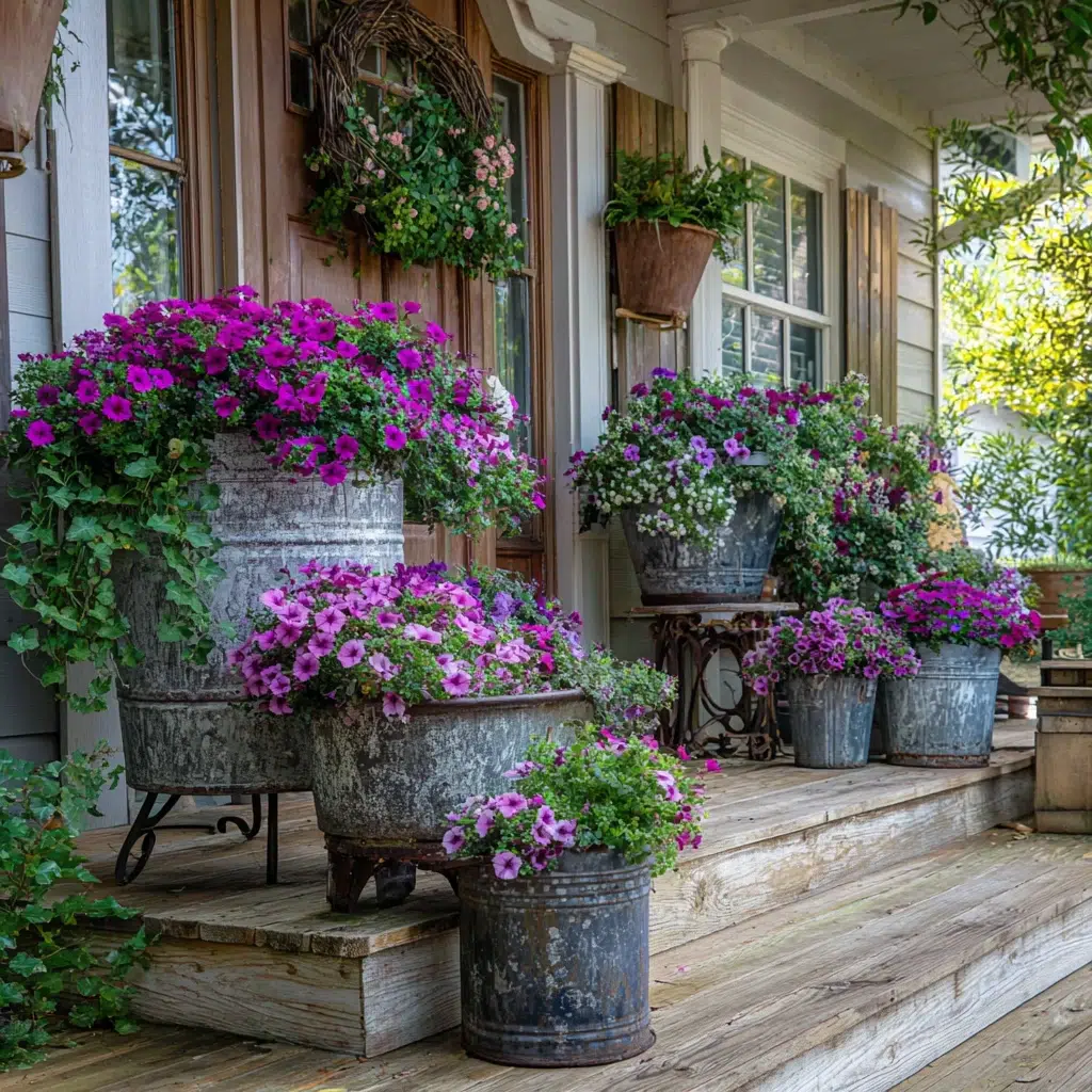 Cozy, Cute & Rustic Fall Planters for the Front Porch: Vintage Washtubs (with legs!) for Height