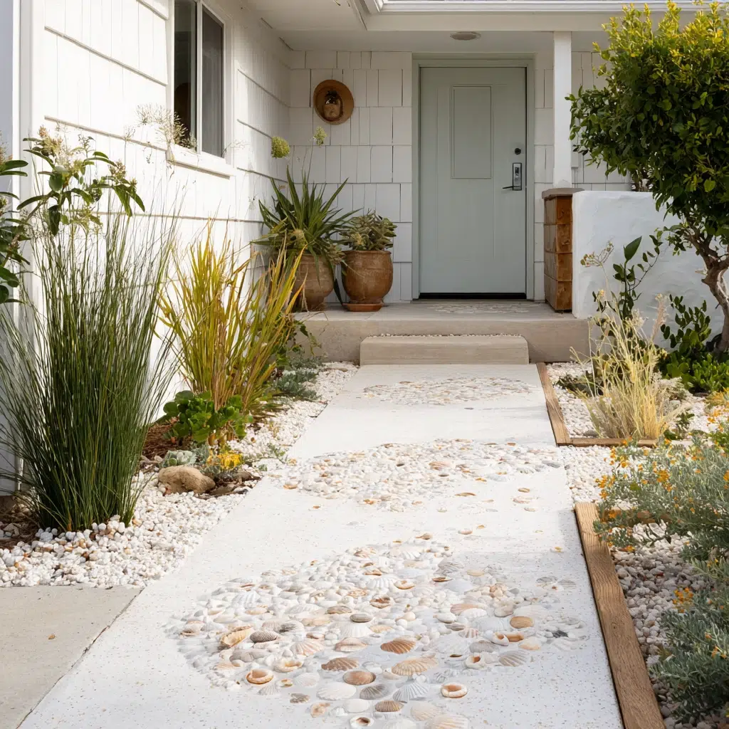 Inspiring Front Walkway Ideas: The Seashell Embellished Walkway