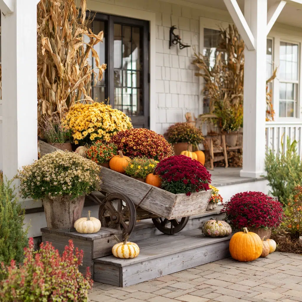 Cozy, Cute & Rustic Fall Planters for the Front Porch: Wheelbarrows for a Playful Display