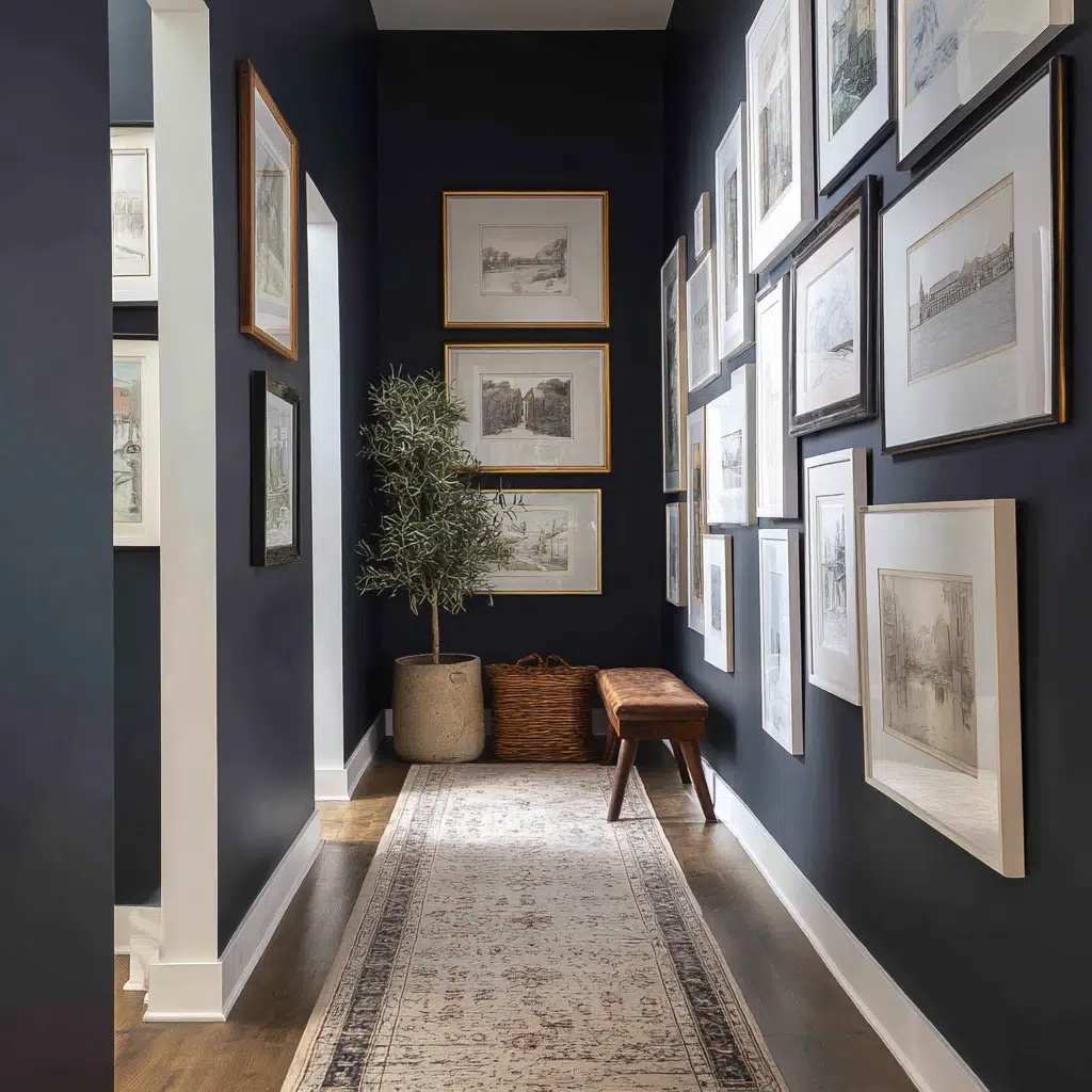 Inspiring Dark Hallway Ideas: Use Light-Colored Artwork Mats