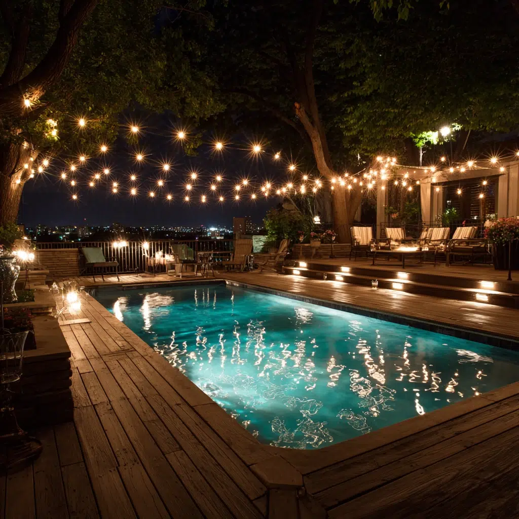 Above-Ground Pool Deck Ideas: Deck with Outdoor Lighting: Set the Mood