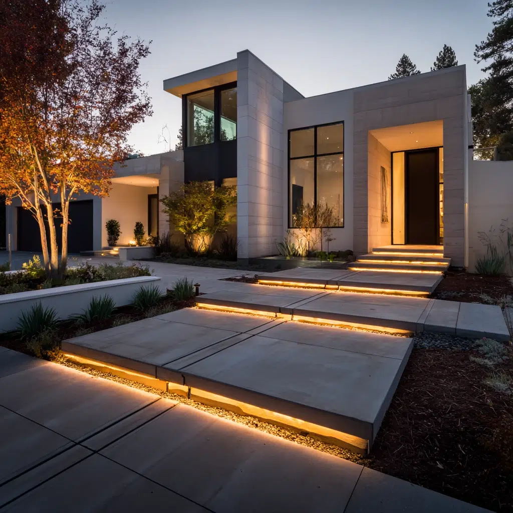 Inspiring Front Walkway Ideas: The Lighted Paver Walkway