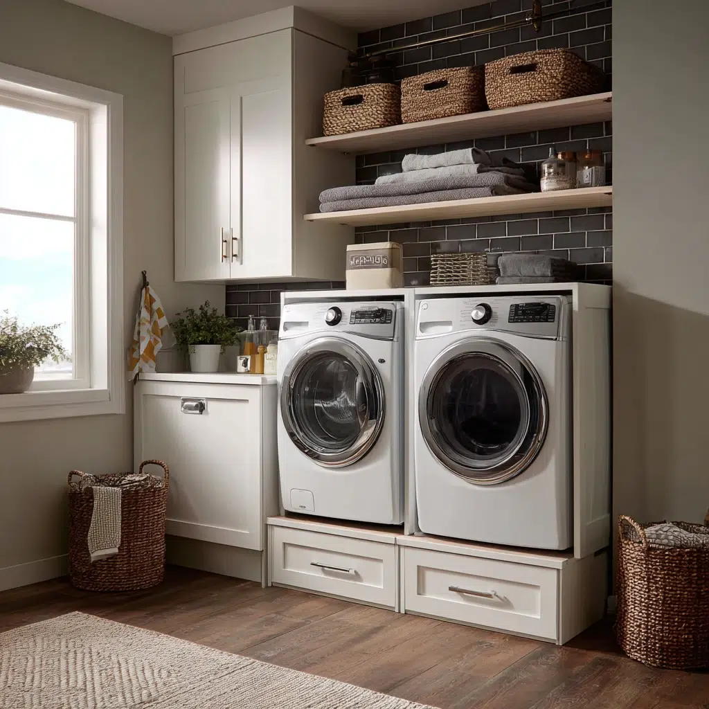Smart Tiny Laundry Room Ideas: Smart Appliance Pedestals: Elevate and Store