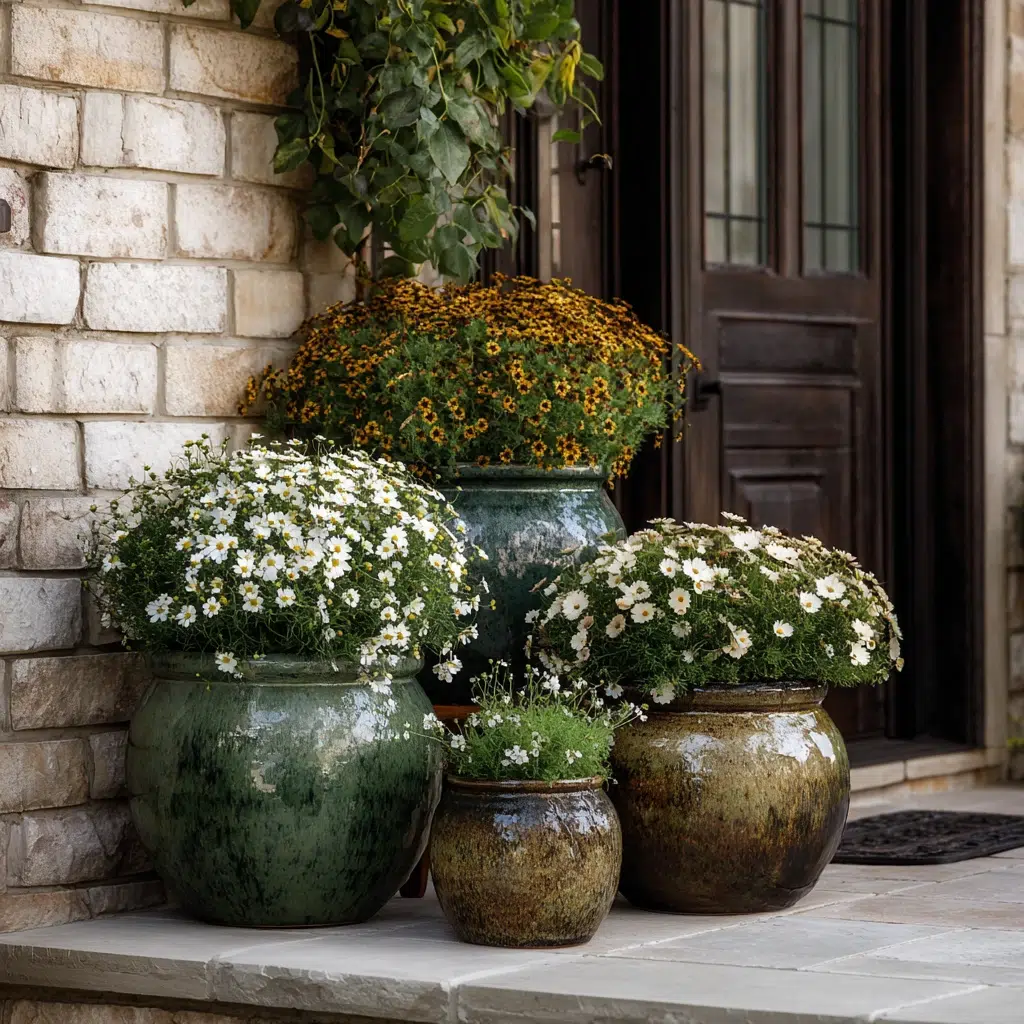 Cozy, Cute & Rustic Fall Planters for the Front Porch: Ceramic Pots with Earthy Glazes