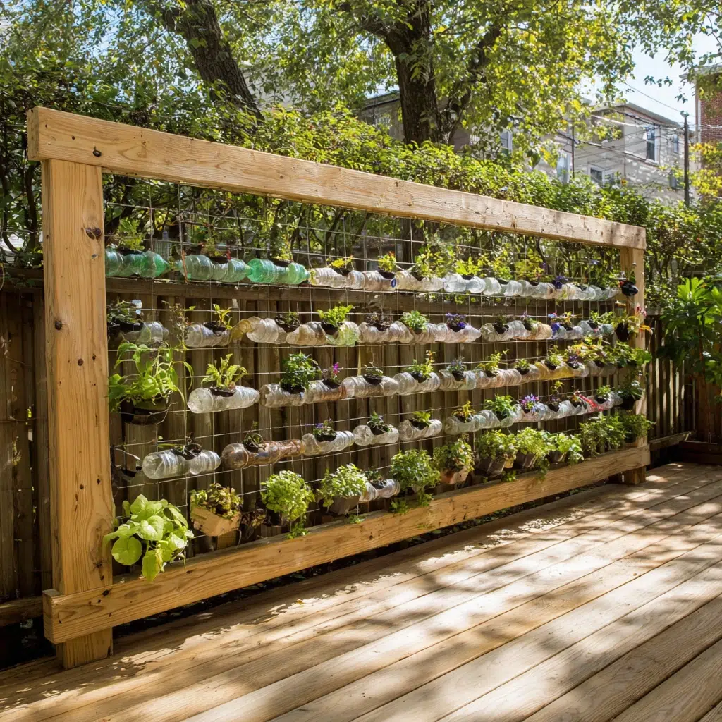 Inexpensive Privacy Fence Ideas for A Safe Backyard: DIY "Green Wall" with Recycled Bottles: Creative and Eco-Friendly