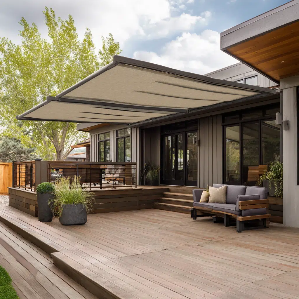 Ground Level Deck Ideas To Transform Your Backyard: The Deck with a Retractable Awning