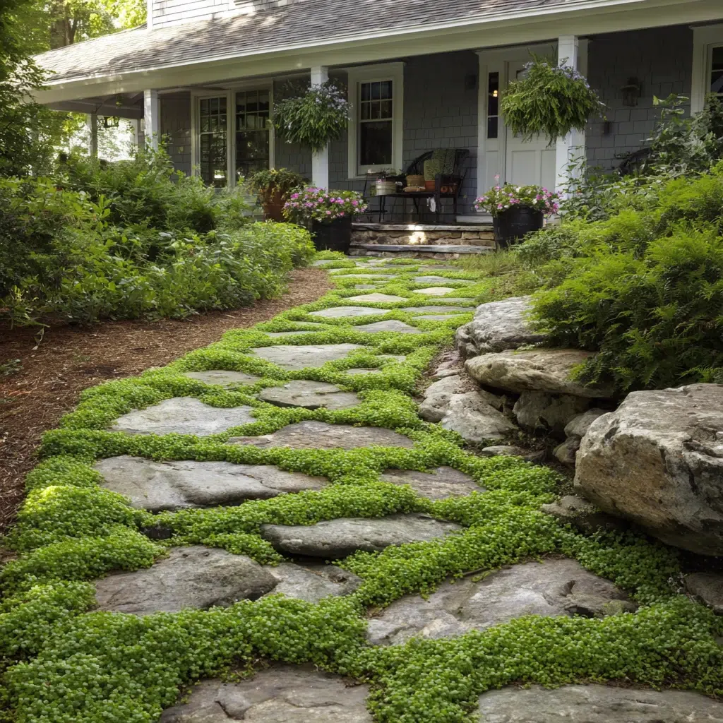 Inspiring Front Walkway Ideas: The Natural Stone Stepping Stones