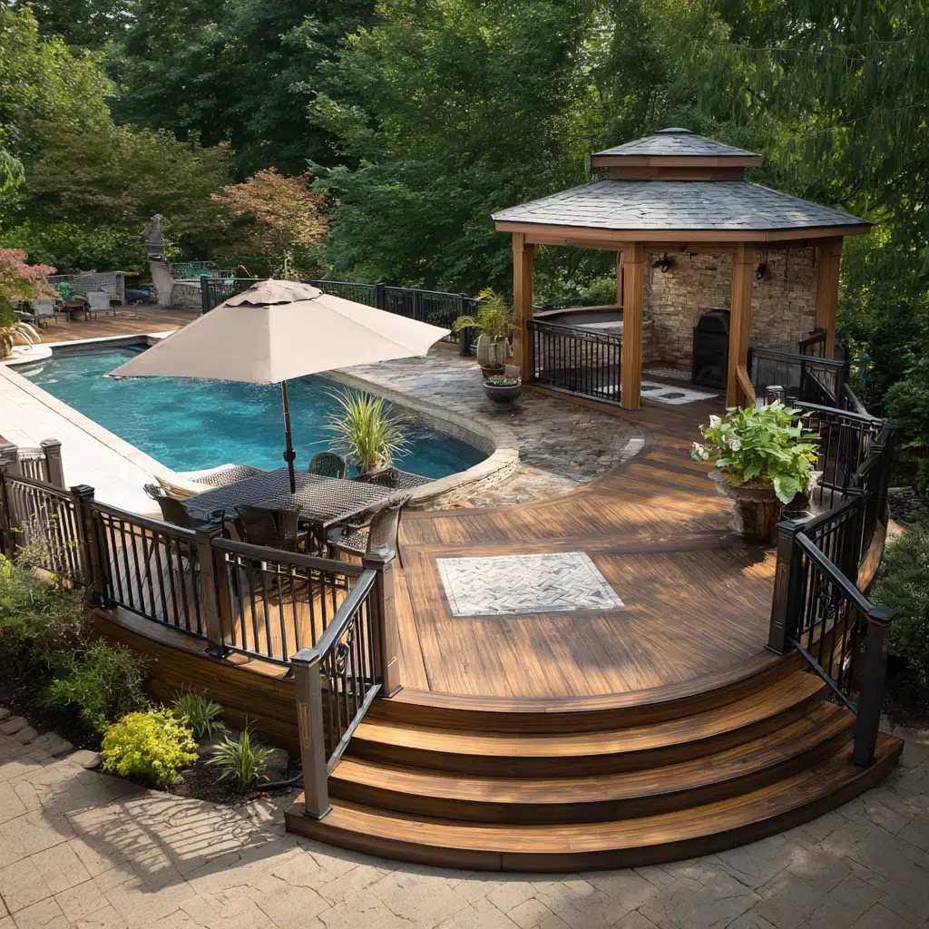 Above-Ground Pool Deck Ideas: Deck with Shower Station: Rinse Off in Style
