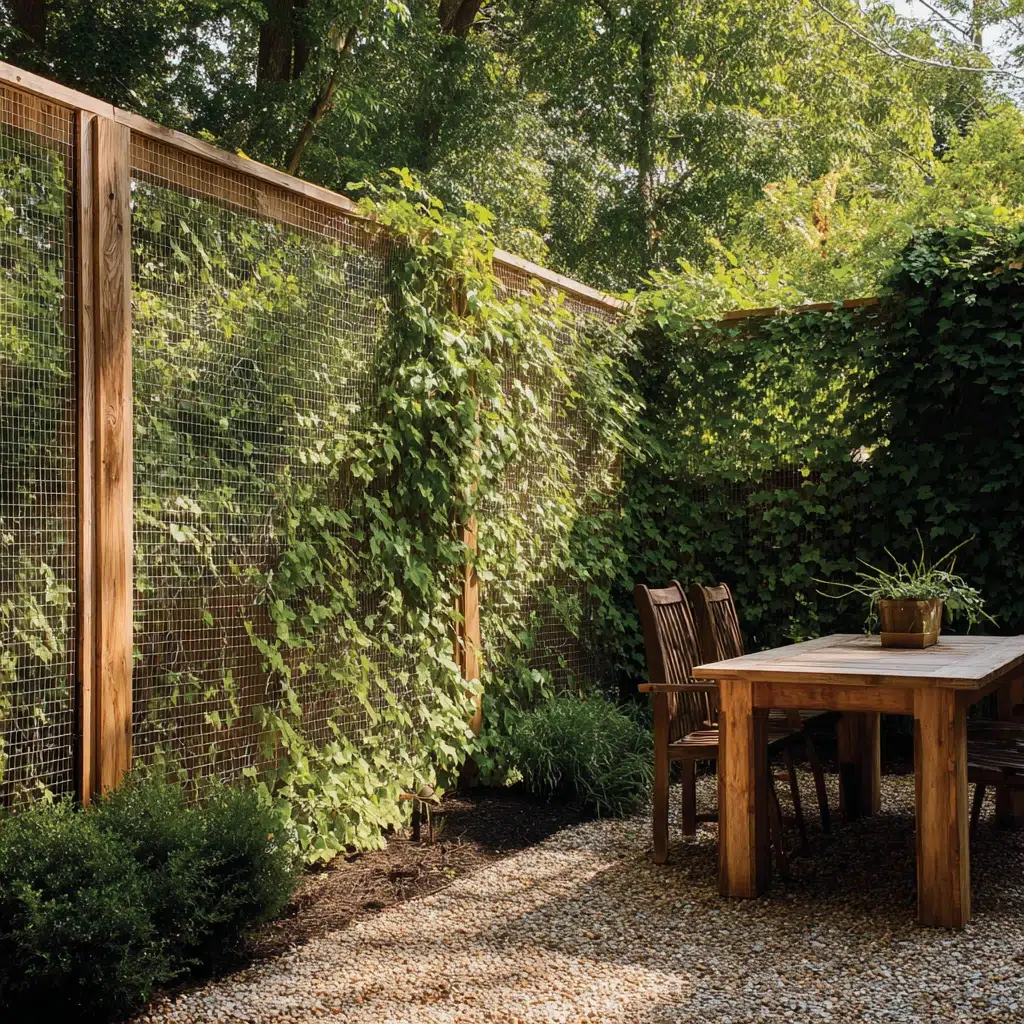 Inexpensive Privacy Fence Ideas for A Safe Backyard: Netting with Vines: Soft and Secure