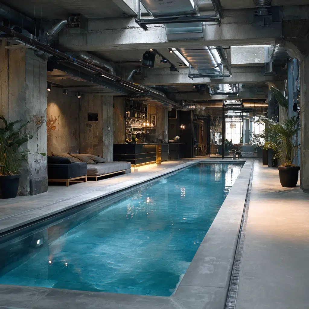 Stunning Indoor Pool Ideas: The Industrial-Chic Pool with Exposed Elements