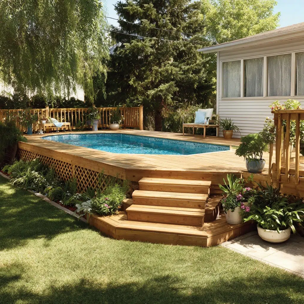 Above-Ground Pool Deck Ideas: Partial Deck with Steps: Easy Access