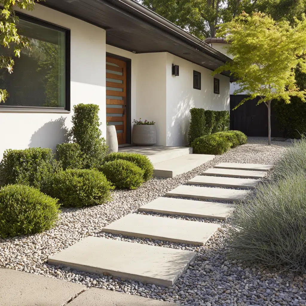 Inspiring Front Walkway Ideas: The Gravel and Paver Combo