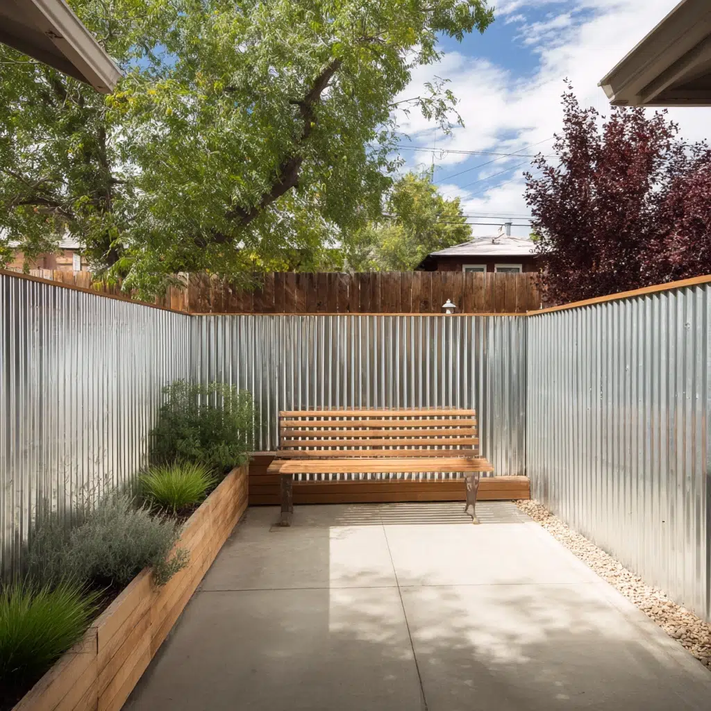 Inexpensive Privacy Fence Ideas for A Safe Backyard: Corrugated Metal: Modern Edge