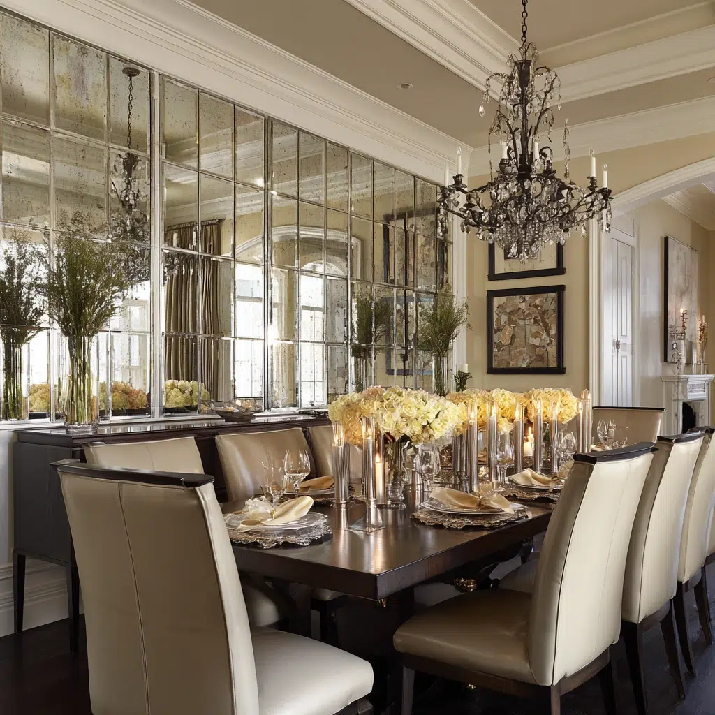 Mirror Wall Decor Ideas: Dining Room Grandeur with Mirrored Panels