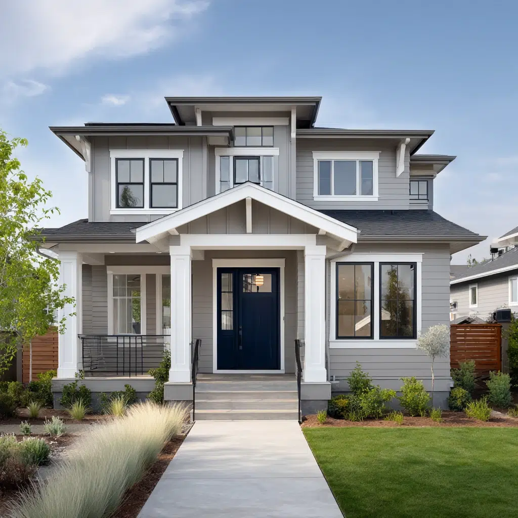Gorgeous Grey House Exterior Color Schemes: Greige with Deep Navy Door
