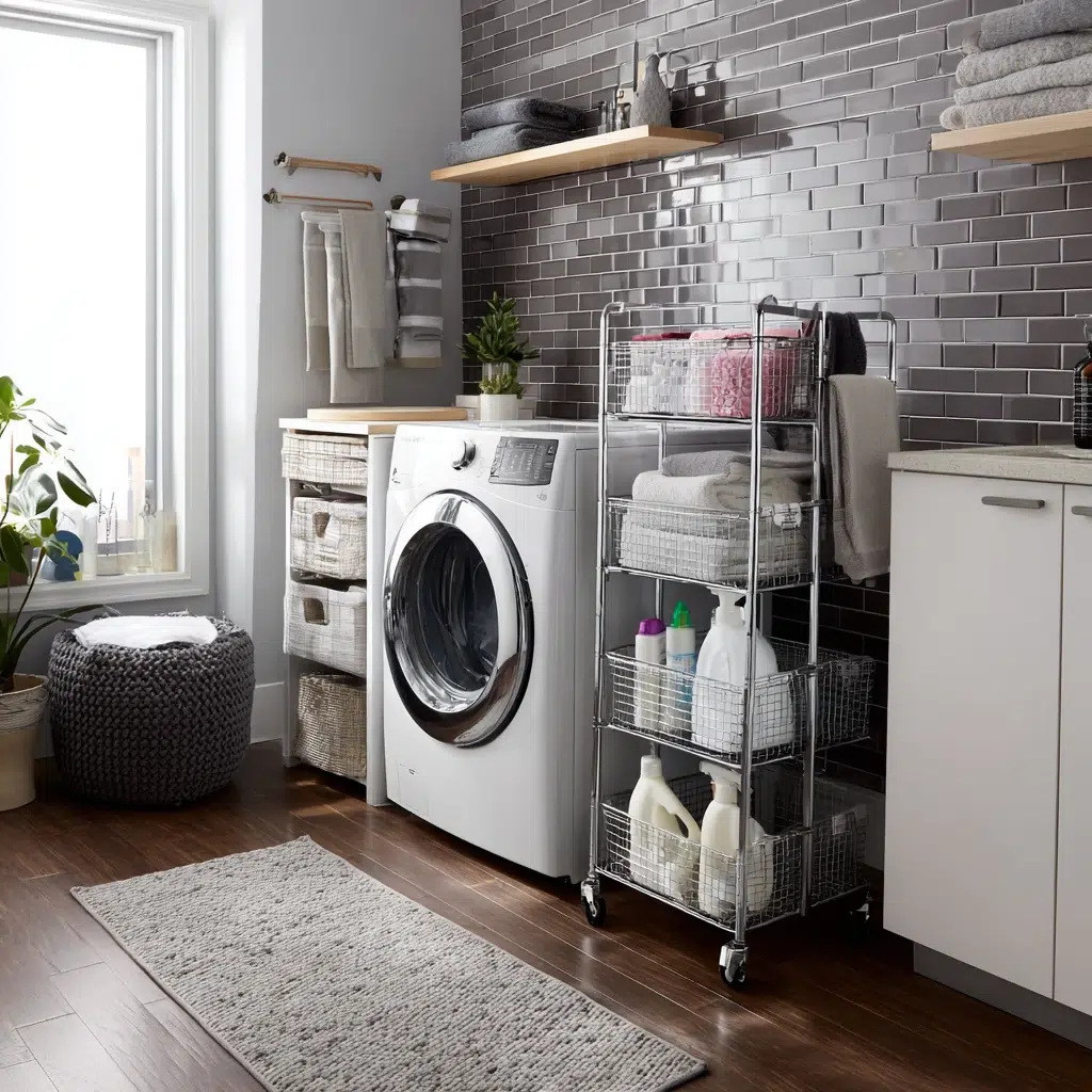 Smart Tiny Laundry Room Ideas: Slim Carts: Mobile Marvels