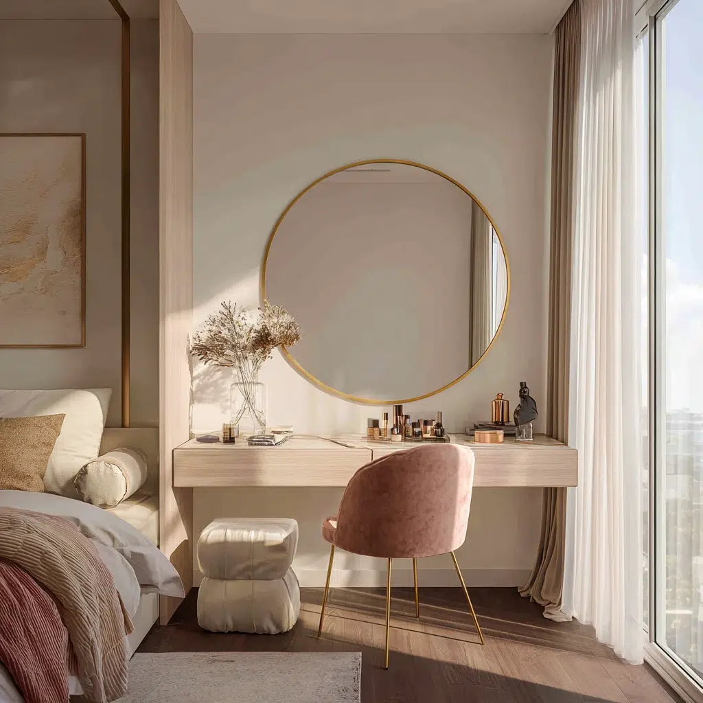Mirror Wall Decor Ideas: Bedroom Serenity with a Vanity Mirror