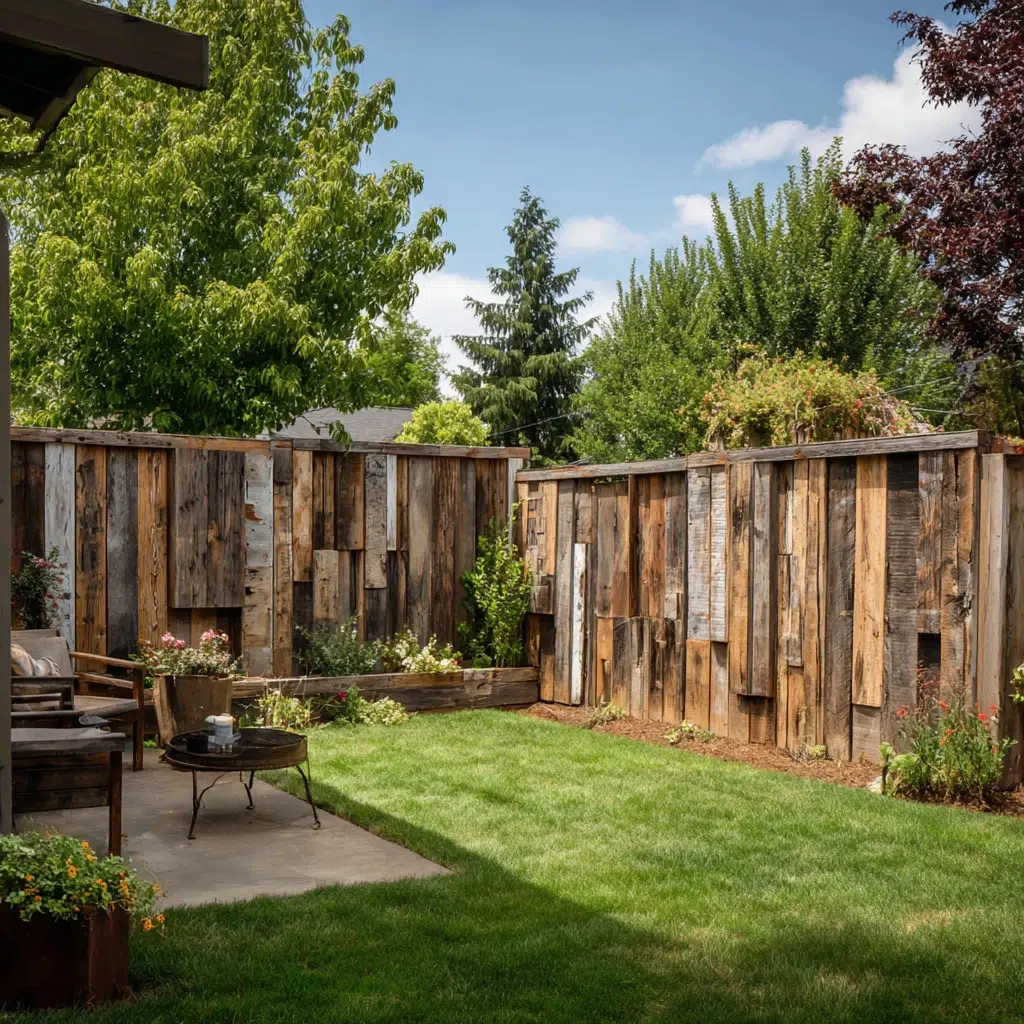 Inexpensive Privacy Fence Ideas for A Safe Backyard: Reclaimed Wood: Rustic Charm