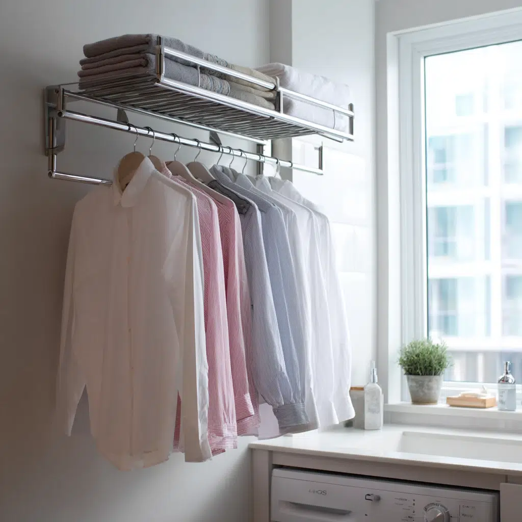 Smart Tiny Laundry Room Ideas: Wall-Mounted Drying Rack: The Disappearing Act