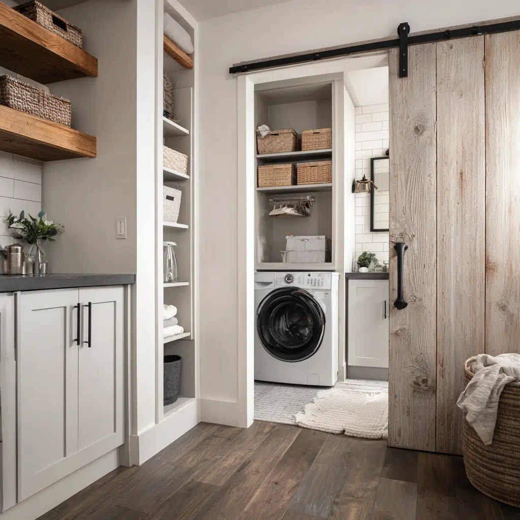 Smart Tiny Laundry Room Ideas: Pocket Doors or Barn Doors: Ditch the Swing