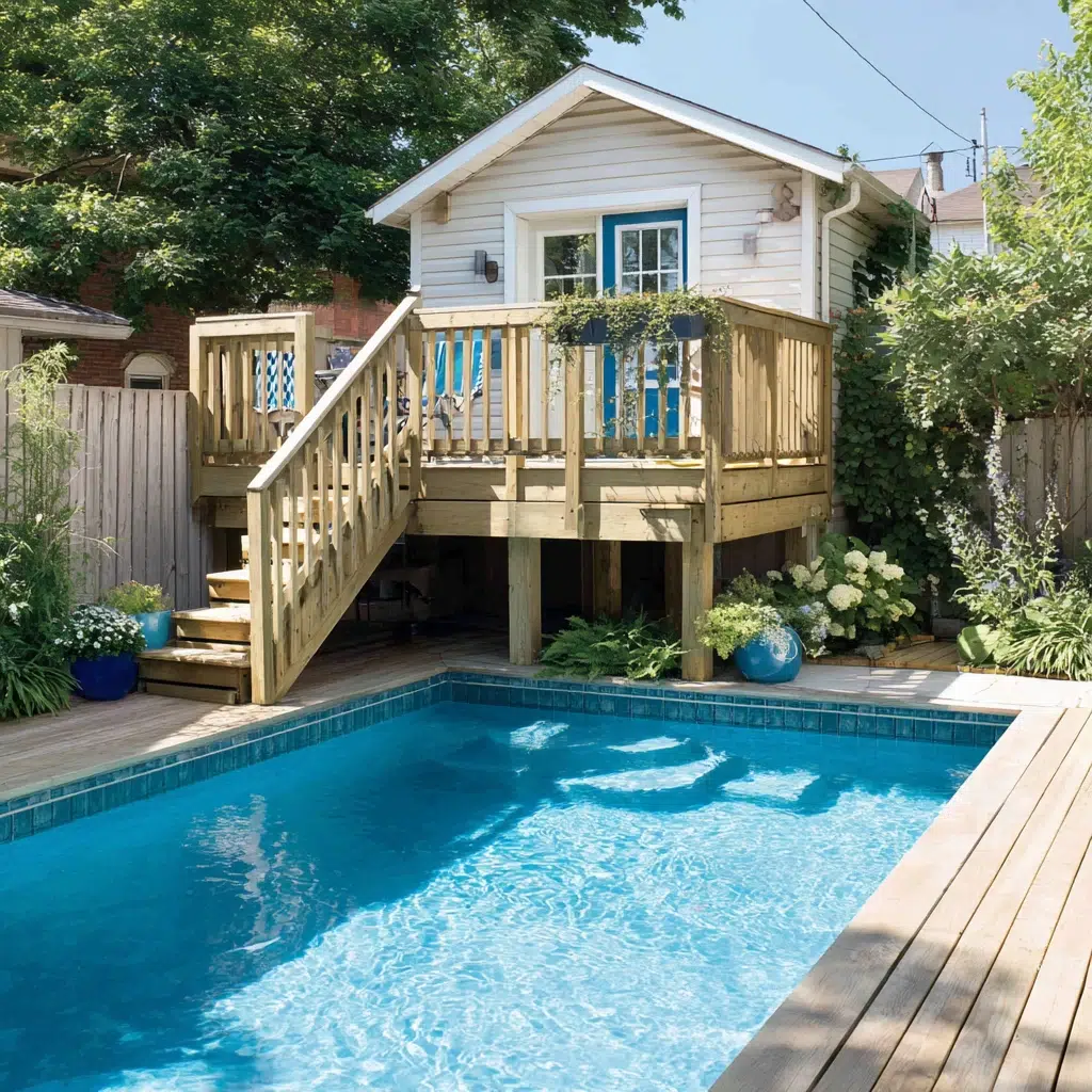 Above-Ground Pool Deck Ideas: Small Deck with Ladder Entry: Compact and Functional